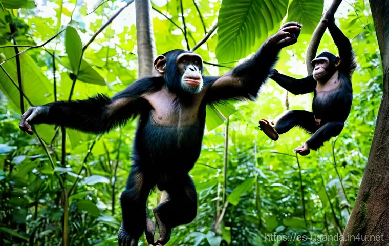 우간다 야생동물 사진 촬영 가이드 - **Prompt:** A majestic mountain gorilla sits calmly amidst the dense, vibrant green foliage of the B...