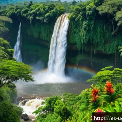 카루마 폭포의 역사 - A vibrant and lush tropical waterfall scene in Central Uganda along the Nile River, showcasing cryst...