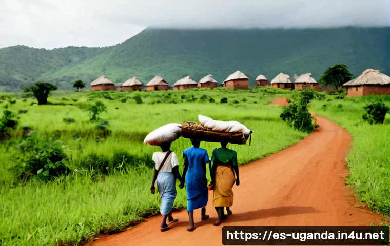 우간다 내전 역사 - Photorealistic historical documentary scene in rural northern Uganda during the 1980s civil conflict...